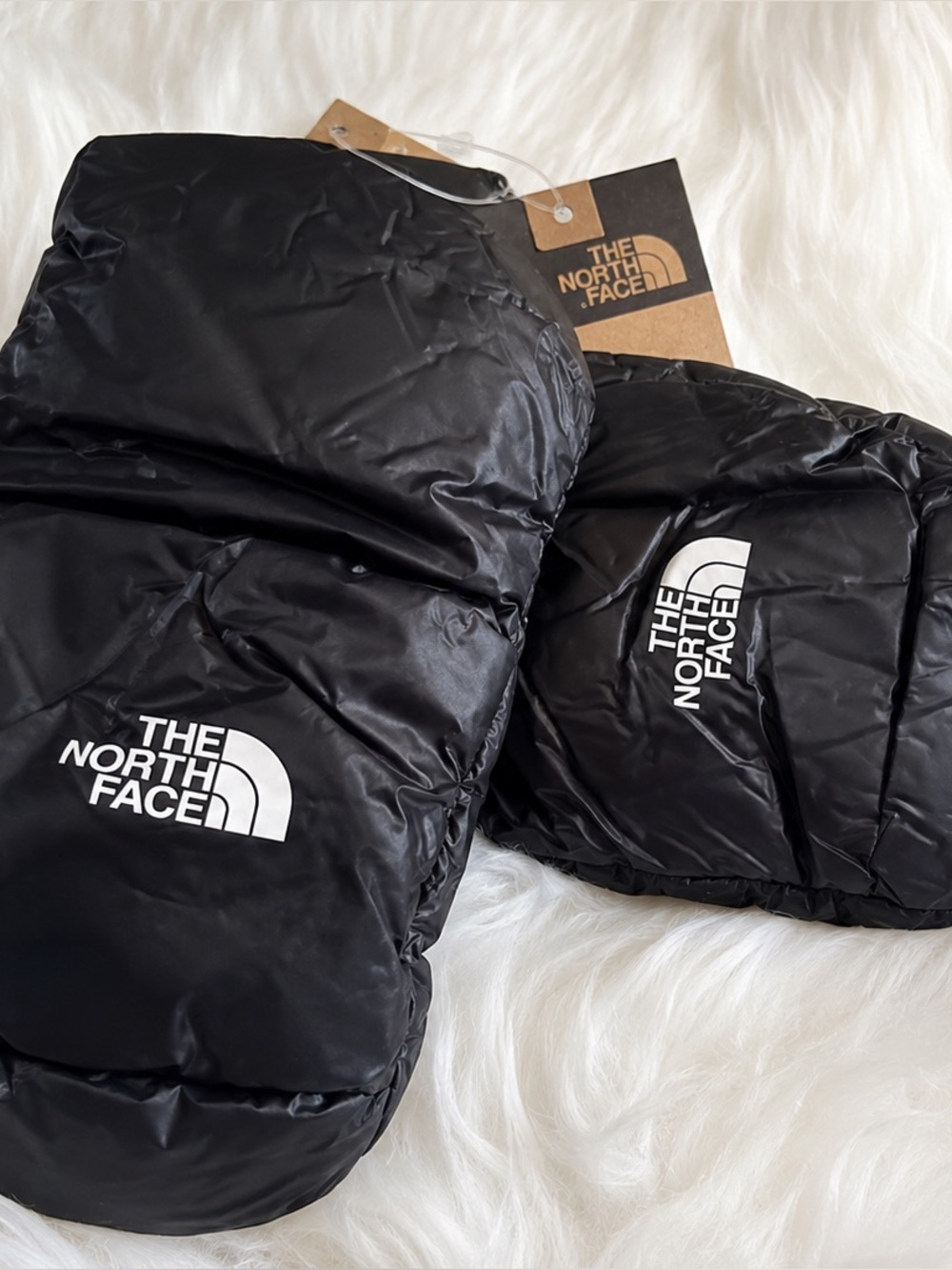 The North Face Black Puffer Mittens with White Logo